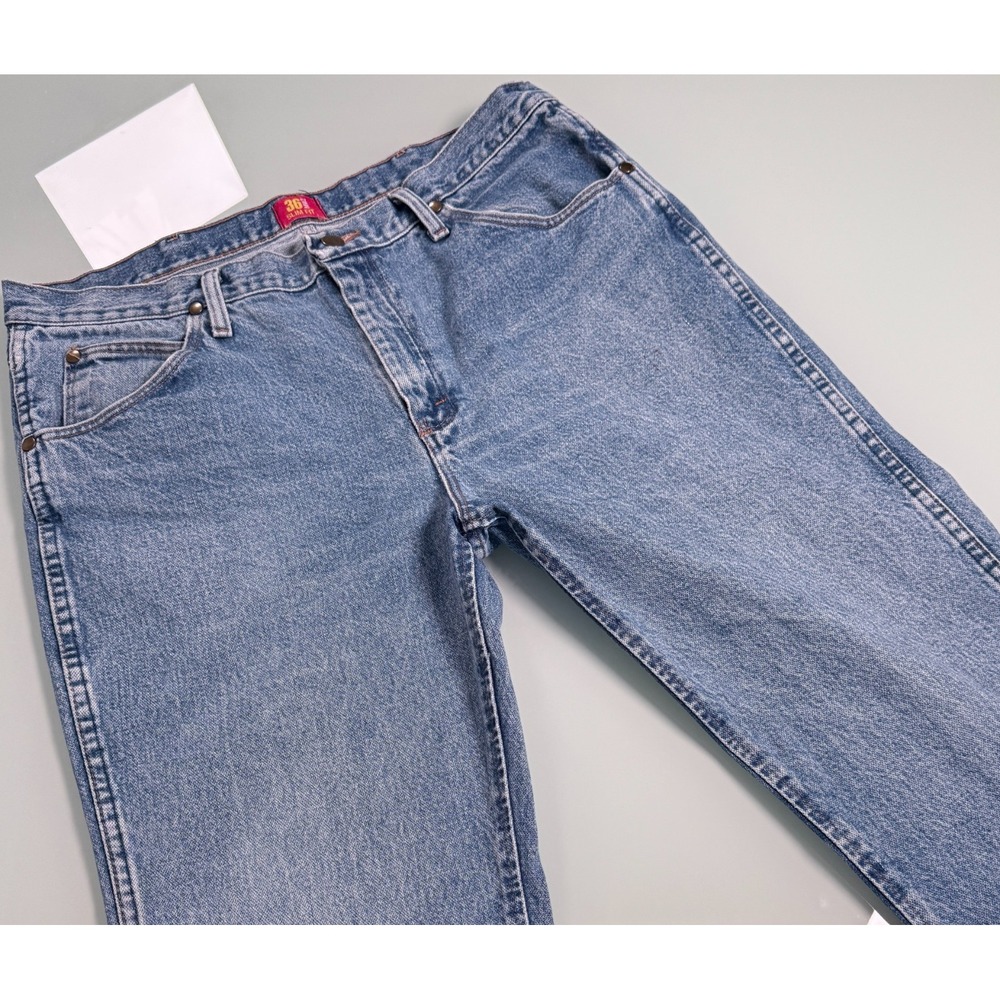 Wrangler 36MWZSW Cowboy Cut Slim Fit Stonewash Blue Jeans Mens 36x32 Heavyweight